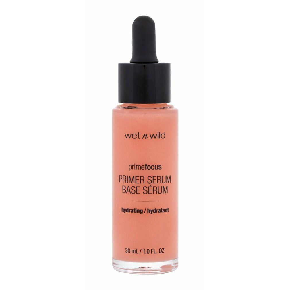 Flacone di siero con tappo nero e contagocce. Scritta: Prime Focus Primer Serum Base Sérum. Idratante. 30 ml.