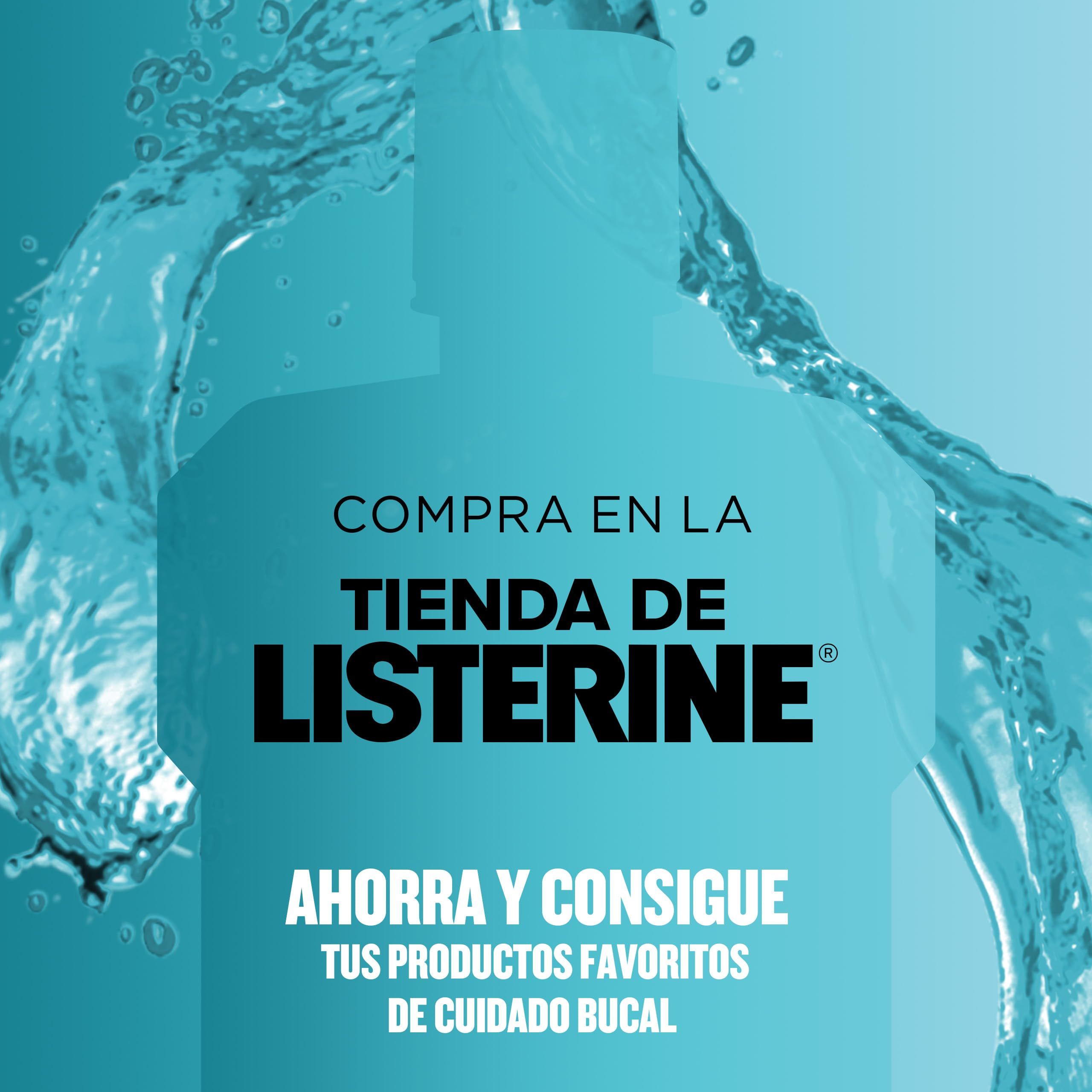 Prodotto nell'acqua. Testo: Acquista nello shop Listerine. Risparmia e ottieni i tuoi prodotti preferiti.