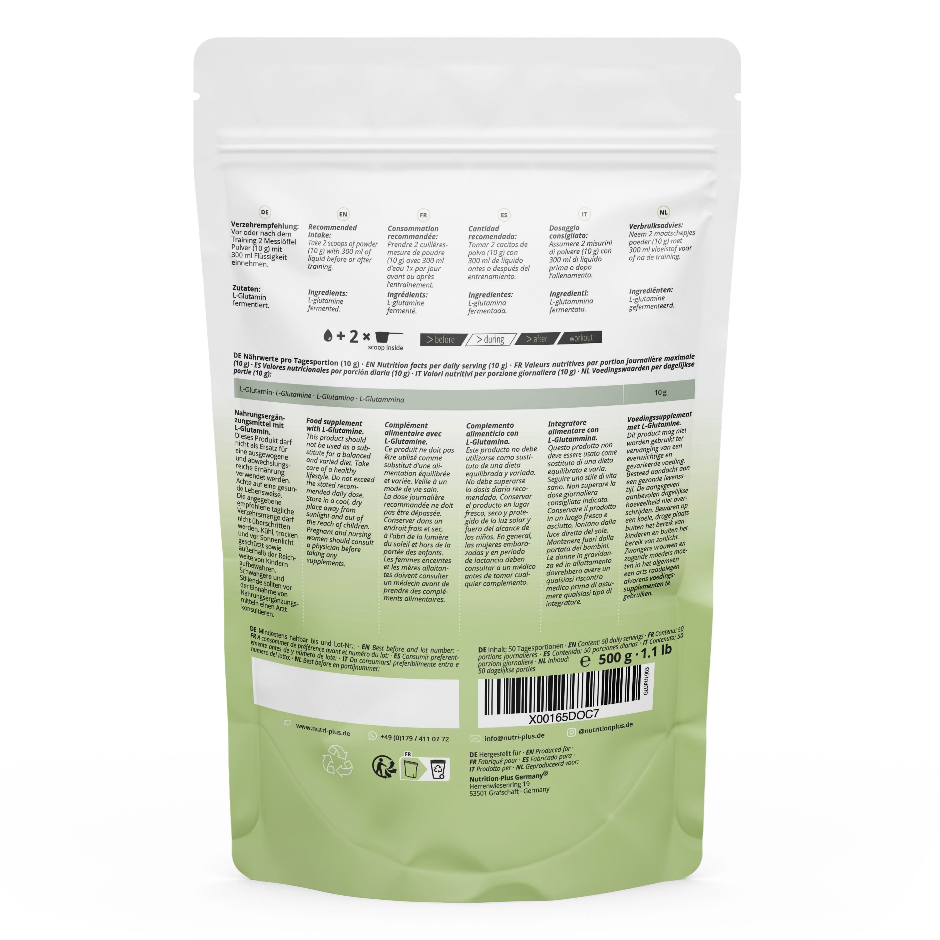 Nutri+ L-Glutamina in polvere 500g Aminoacido