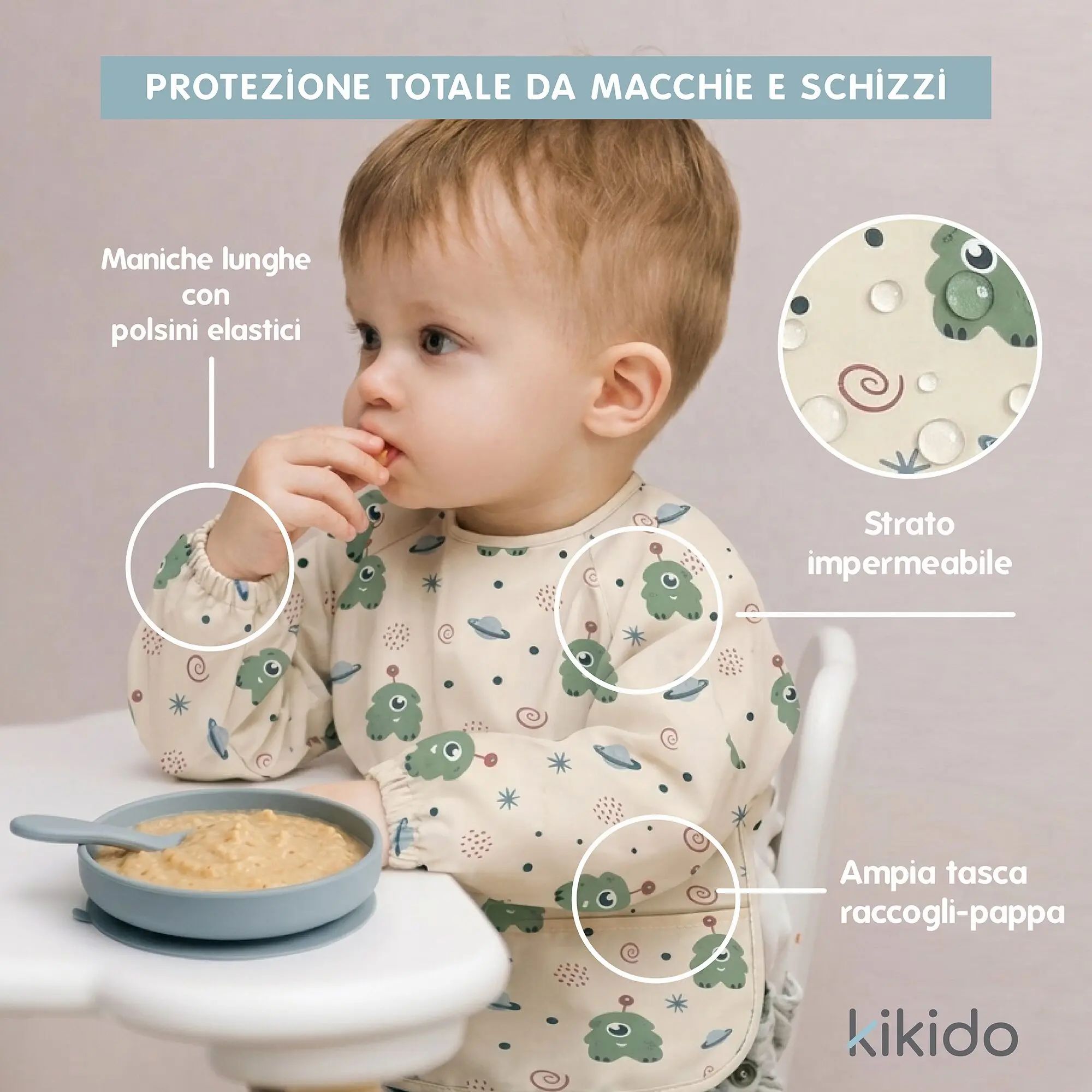 Kikido Bavaglino Impermeabile Maniche Lunghe Mostro