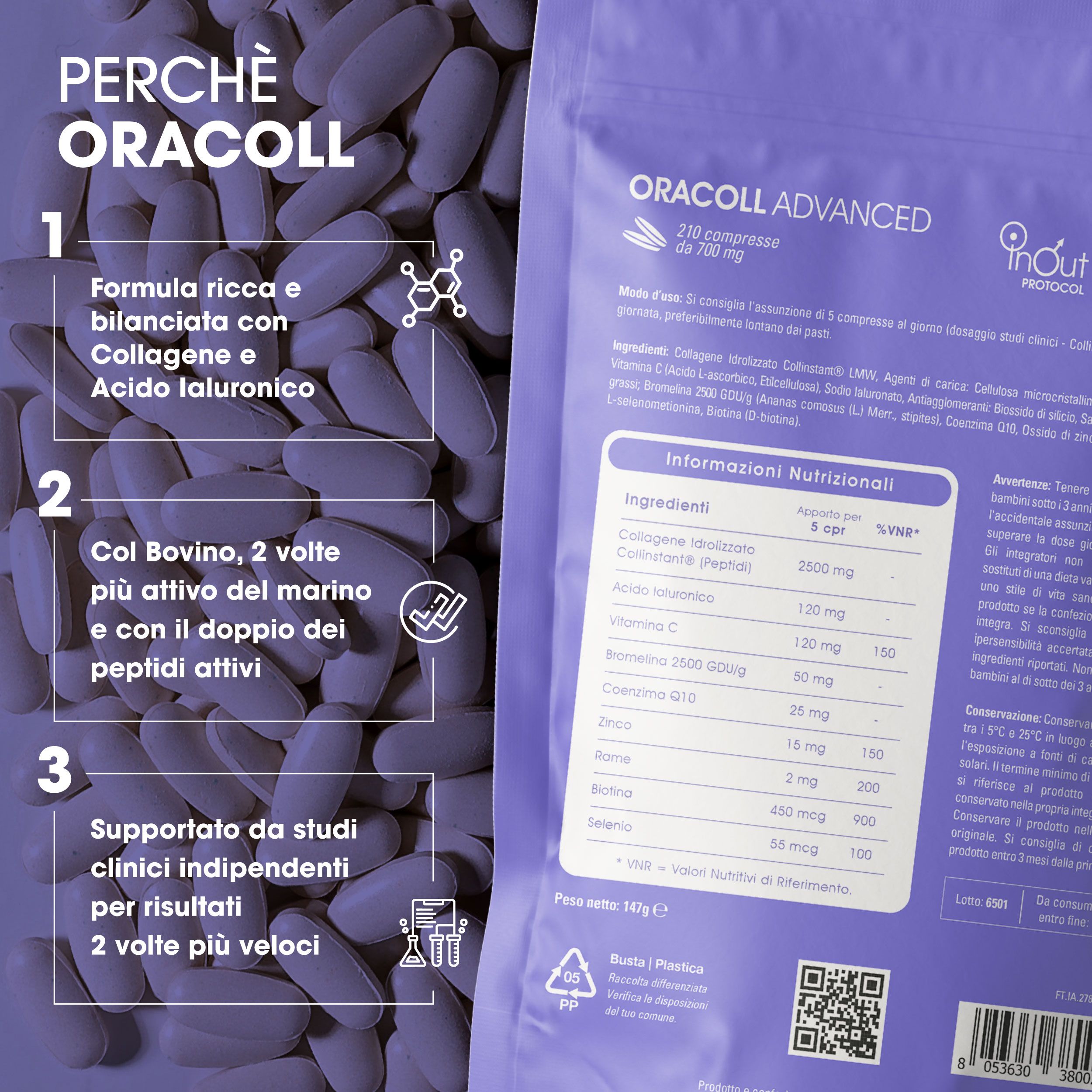 SYMBEAUTY® Collagene e Acido Ialuronico 2500mg, 210 CPR Collagene Idrolizzato Clinicamente Testato