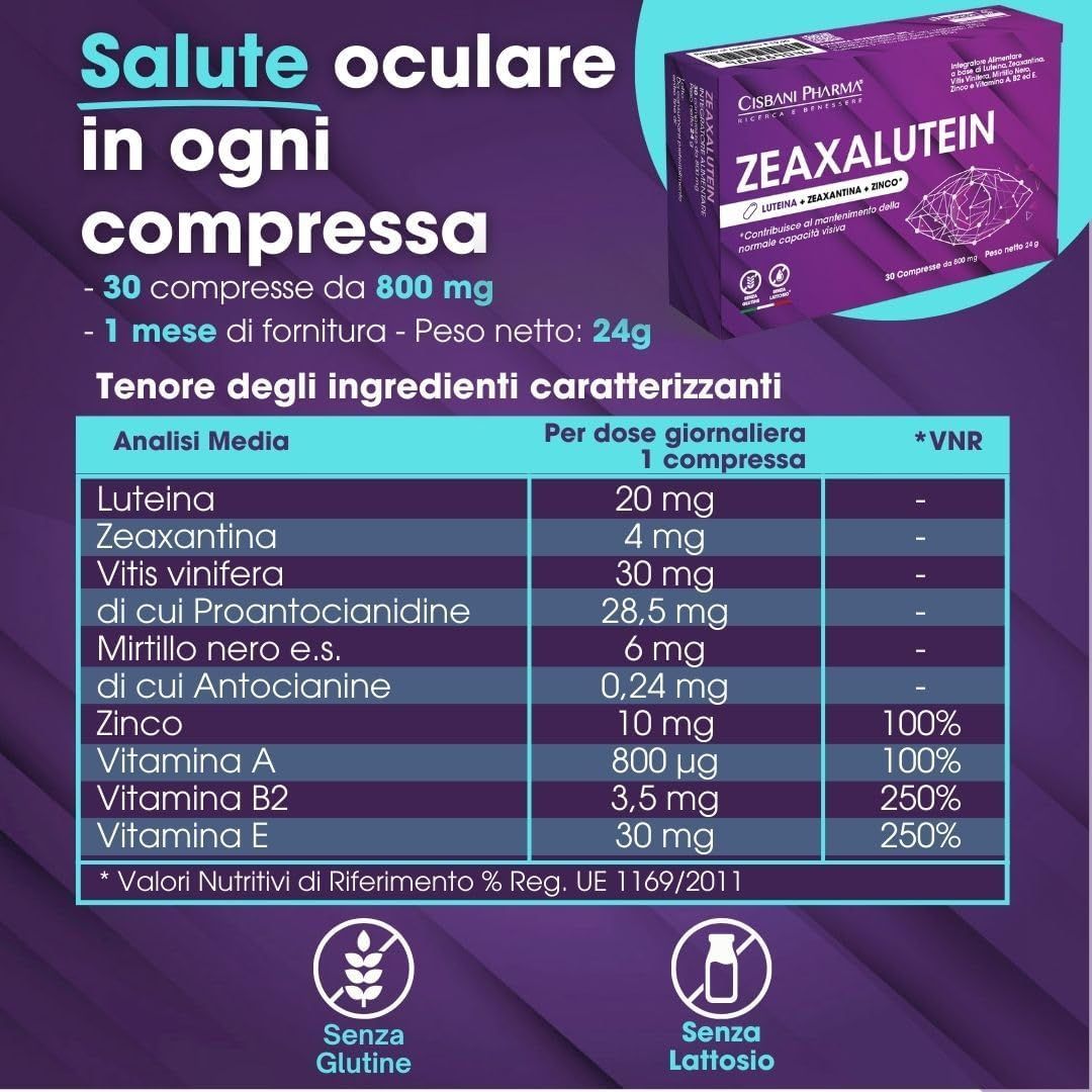 Cisbani Pharma Zeaxalutein - Integratore occhi ad alto dosaggio di Luteina e Zeaxantina