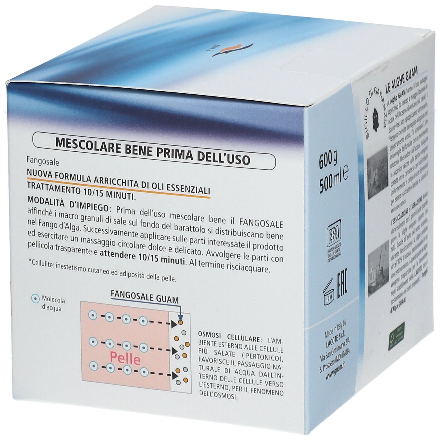 Confezione GUAM® Talasso Fangosale. Testo, diagramma e informazioni sul prodotto.