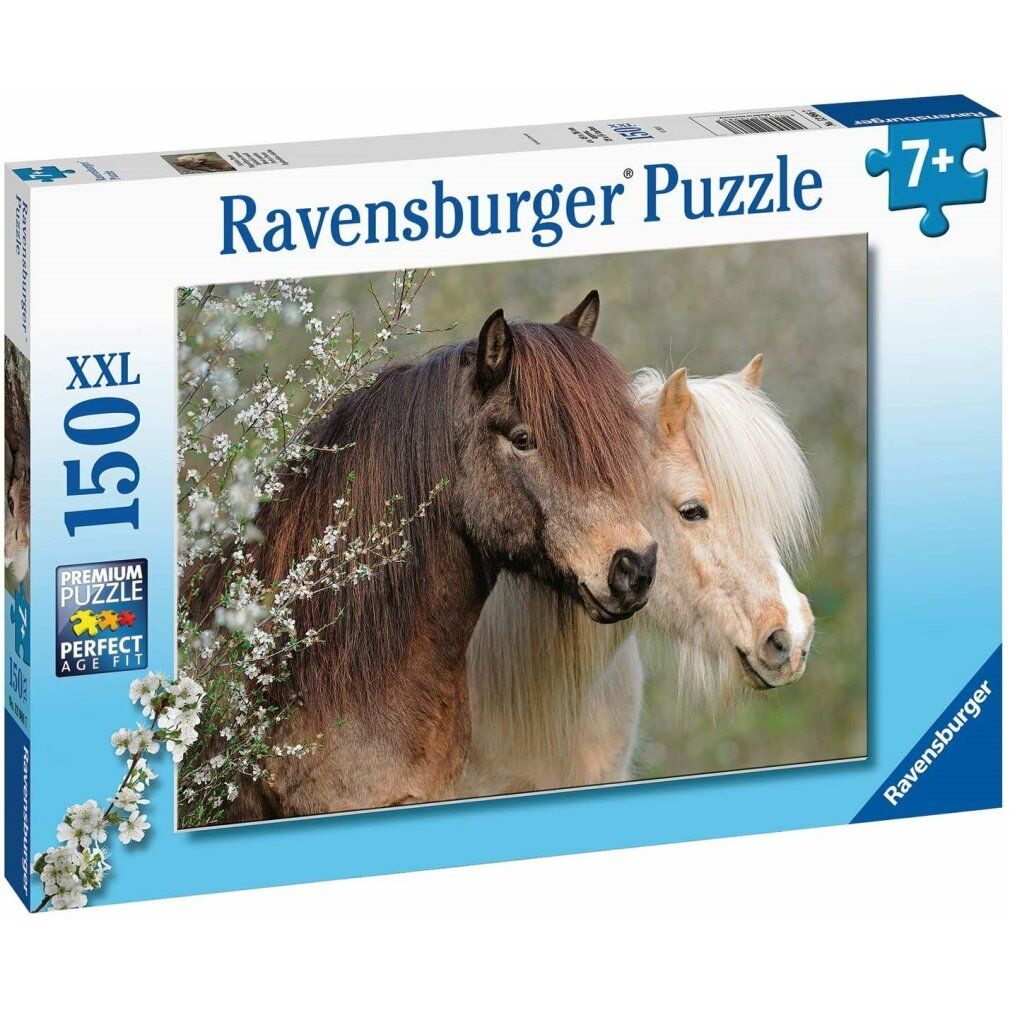 Puzzle di cavalli, 150 pezzi, XXL. Confezione con immagine di due cavalli. Marca Ravensburger Puzzle.