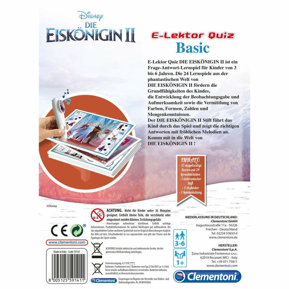 Clementoni e-Lector Quiz Basic Frozen 2, gioco educativo