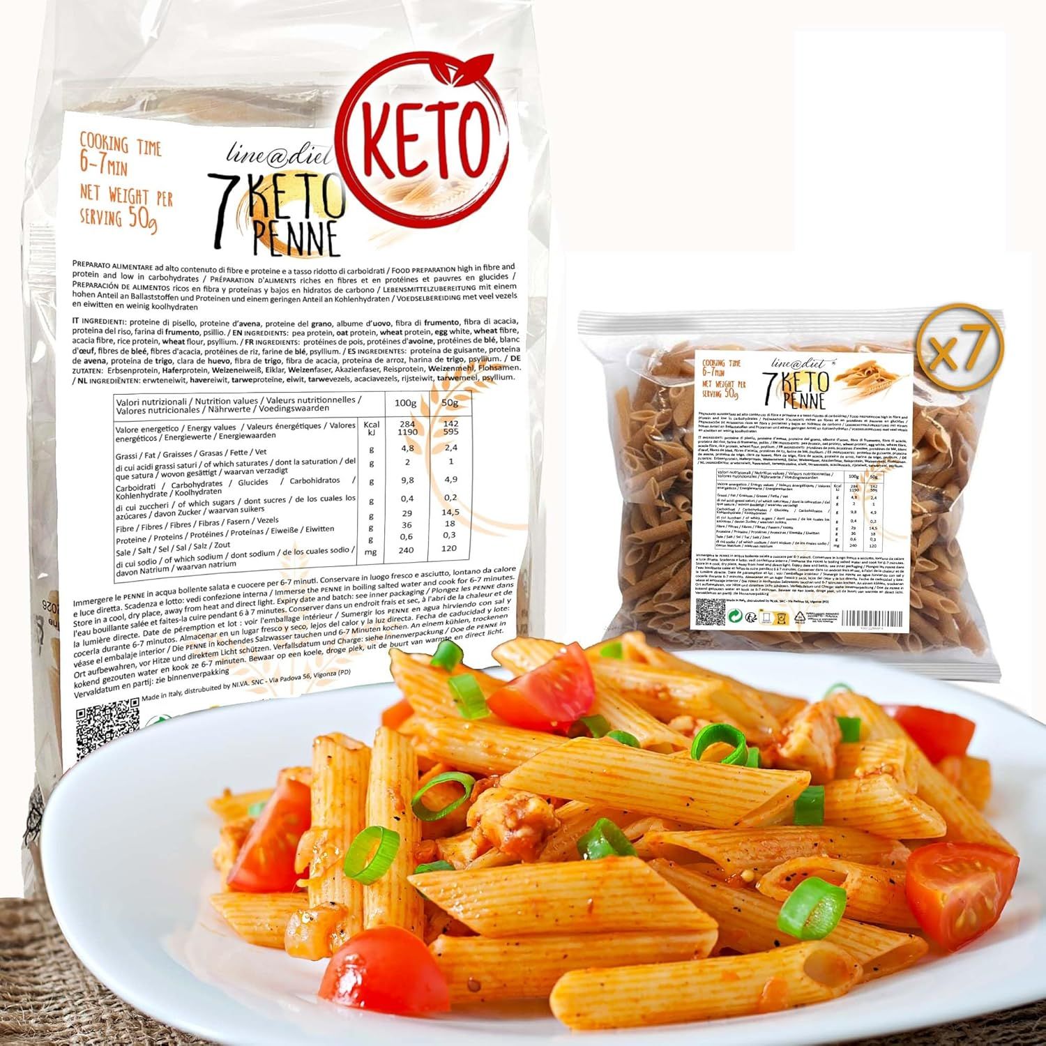Lineadiet Pennette Keto - 7 monoporzioni da 50g