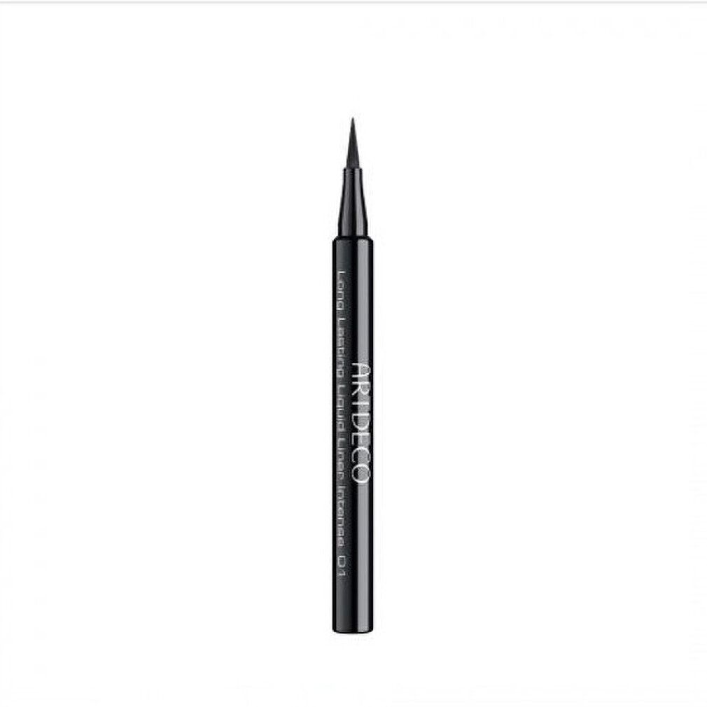 Eyeliner liquido nero con cappuccio nero. Scritta: ARTDECO, Long Lasting Liquid Liner Intense 01.