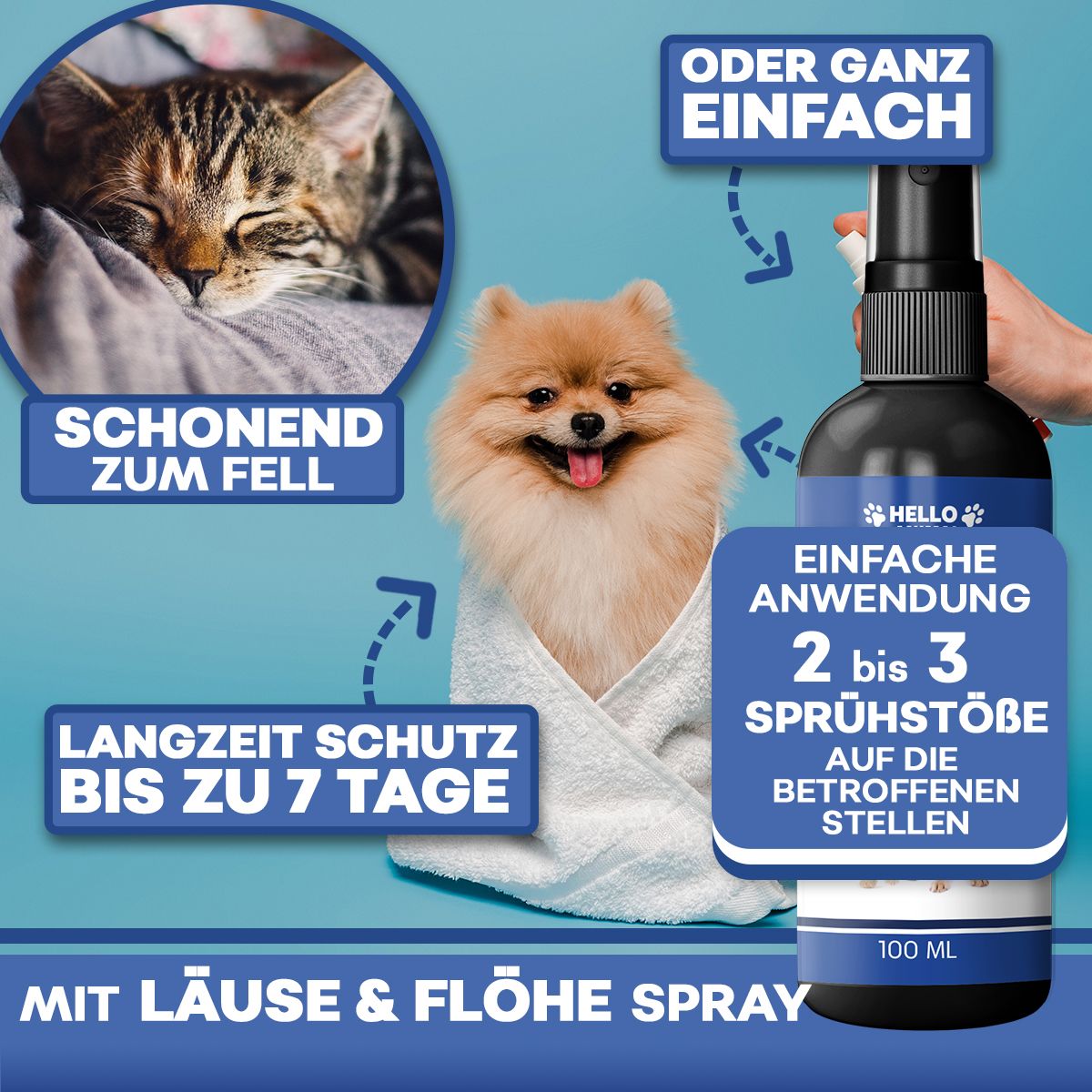 Hello Animal® Spray antipidocchi e antipulci per animali
