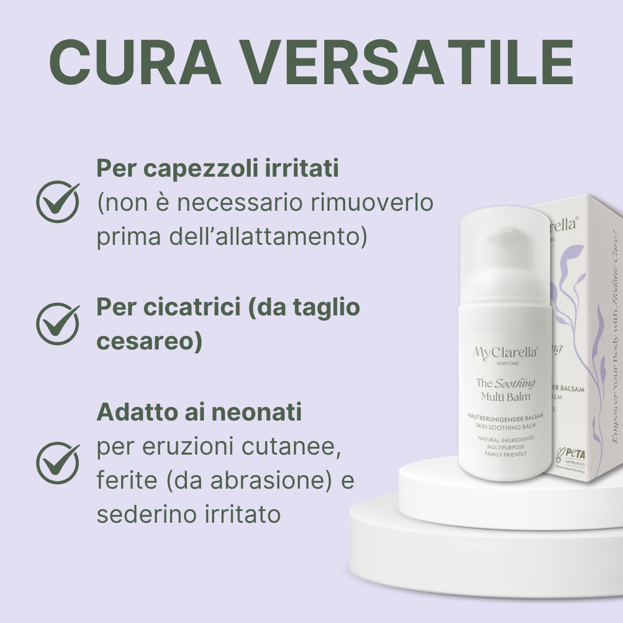MyClarella®: Ingredienti naturali: girasole, albicocca, oliva. Vegano.