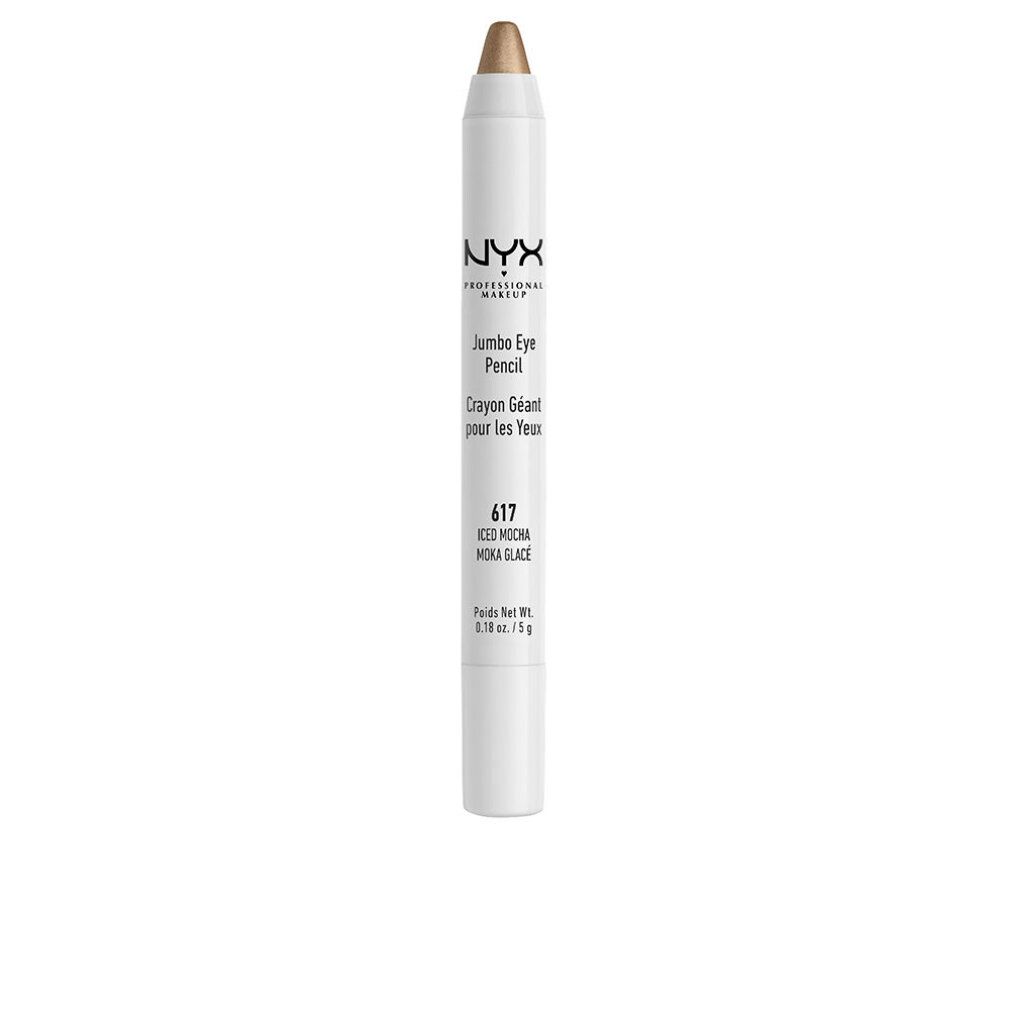 Matita Jumbo Eye Pencil bianca NYX. Punta dorata. Nome del prodotto e numero colore 617 Iced Mocha Glace.