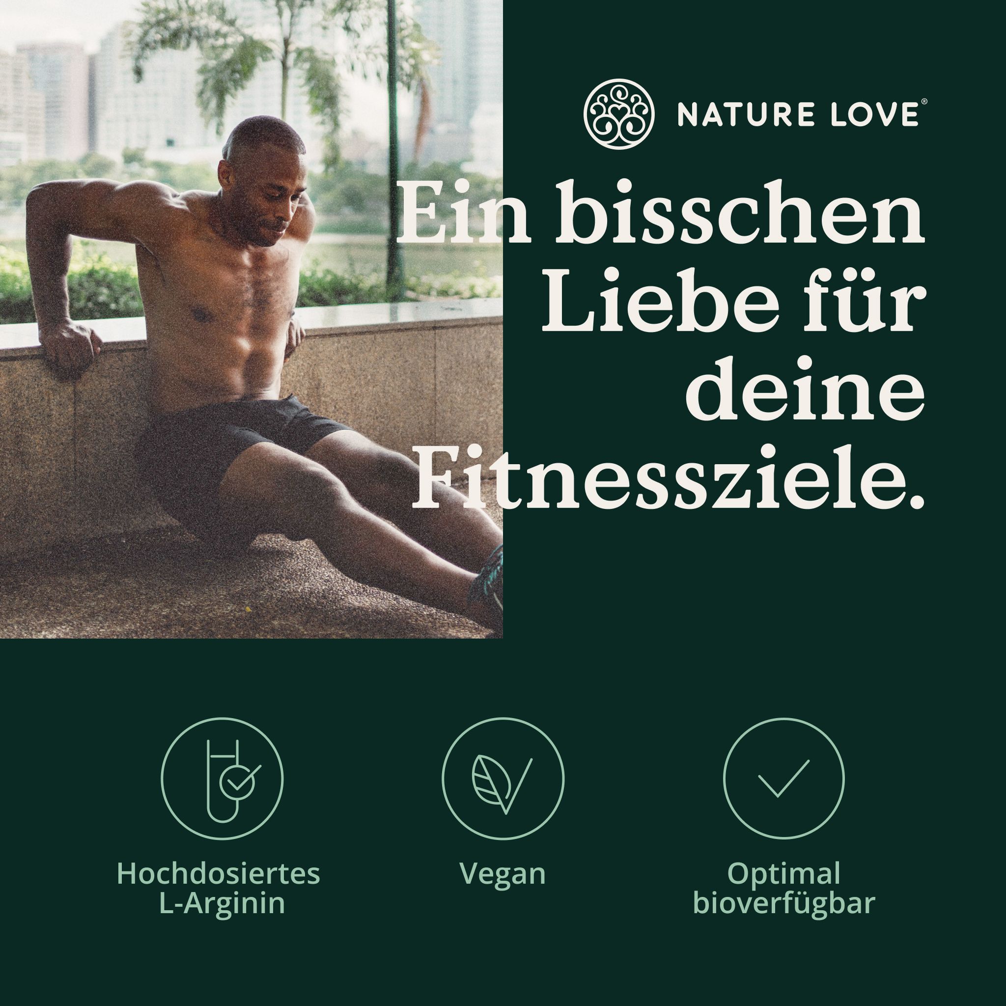 Uomo che fa dips, L-Arginina NATURE LOVE per obiettivi fitness.