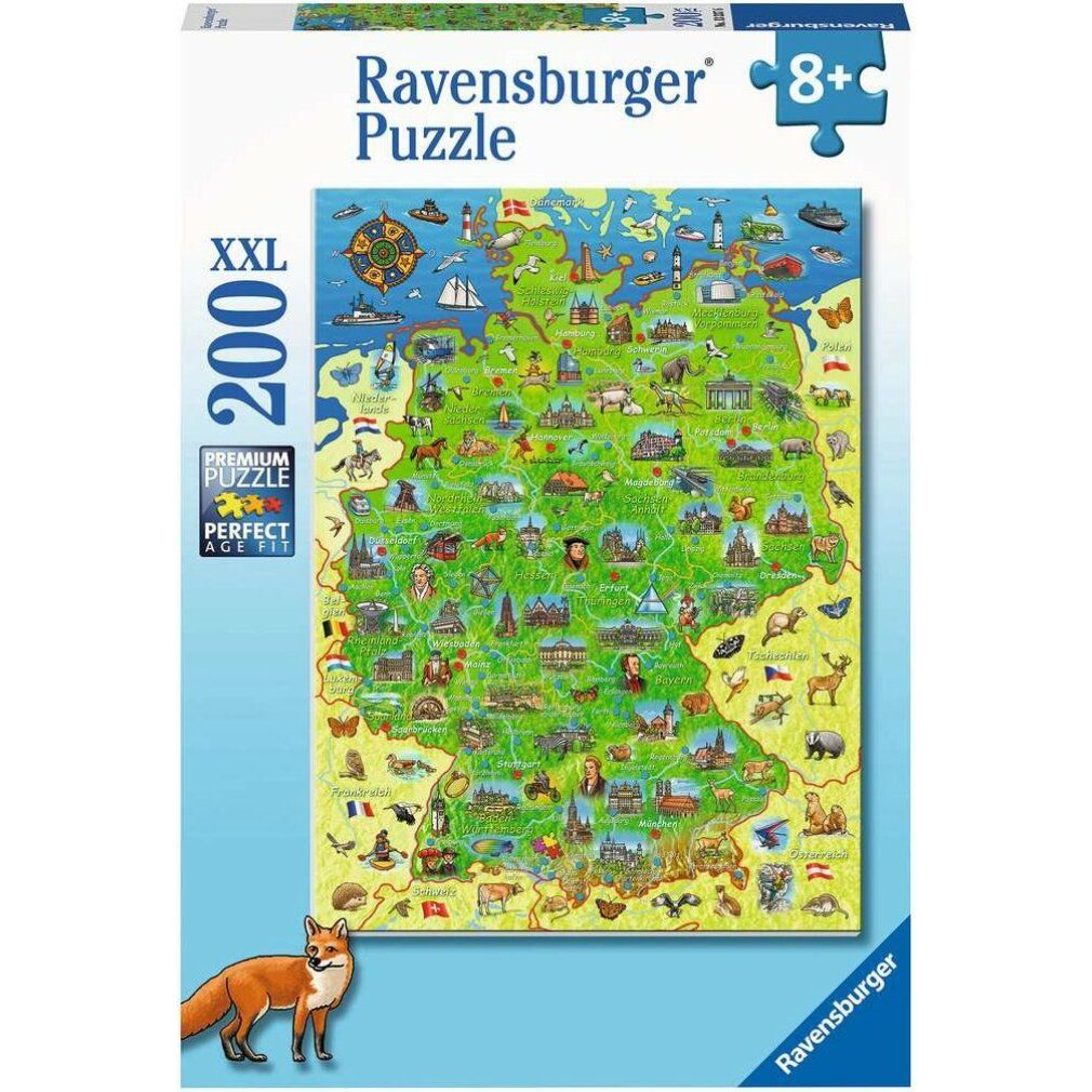 Scatola puzzle mappa della Germania. XXL 200 pezzi. Marchio Ravensburger. Età consigliata 8+. Premium Puzzle.