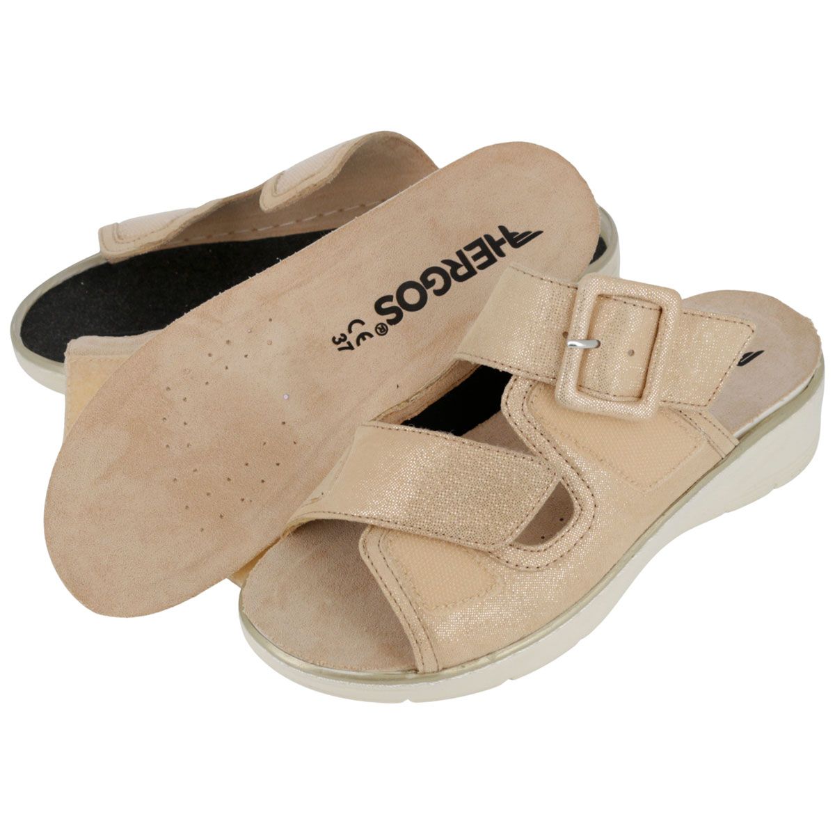 Hergos H5800 - Sabot in pelle e tessuto elasticizzato con plantare estraibile