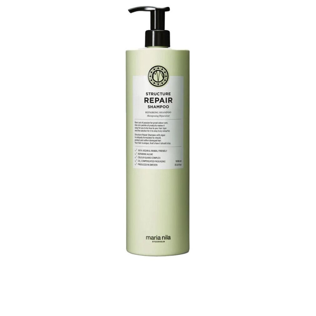 Maria Nila Structure Repair Shampoo in flacone verde chiaro con dispenser nero. 300ml.