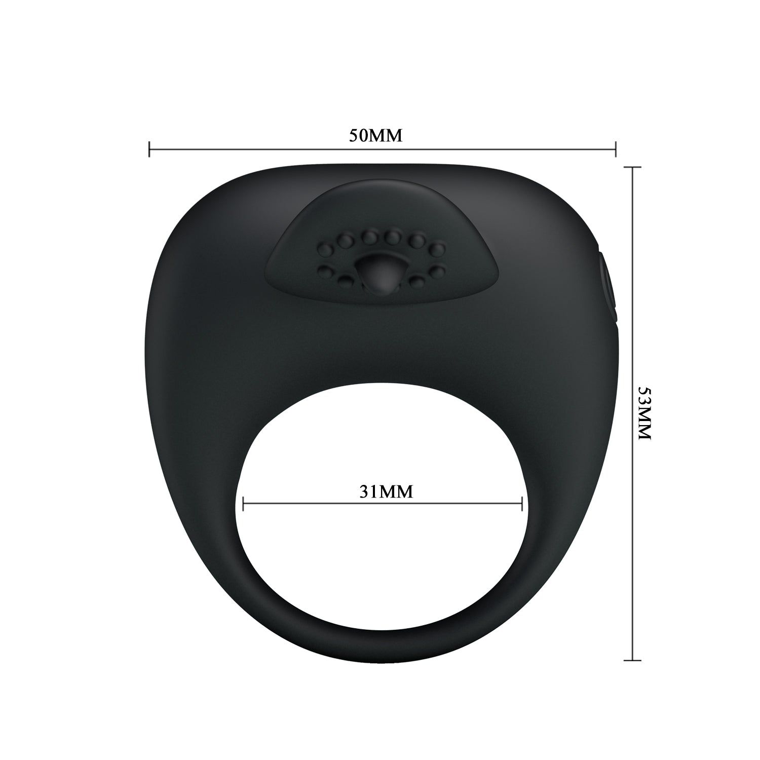 Anello nero con dimensioni: 50x53x31mm. Elemento rialzato con borchie. Apertura anulare. Borchie sulla parte superiore.