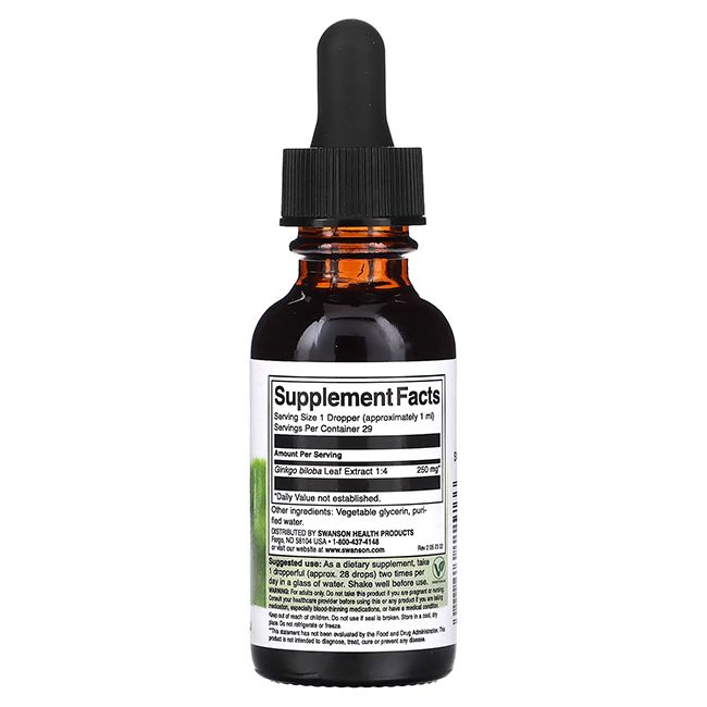 Flacone di vetro marrone con contagocce nero. Retro con informazioni nutrizionali e ingredienti.