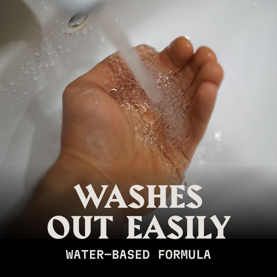 Mano lavata sotto acqua corrente; formula a base d'acqua.