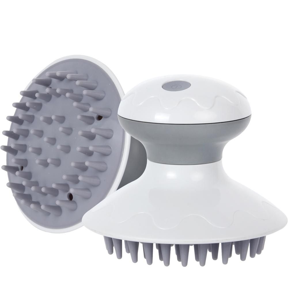 Massaggiatore elettronico Scalp Boost e testina spazzola rimovibile. Bianco e grigio.