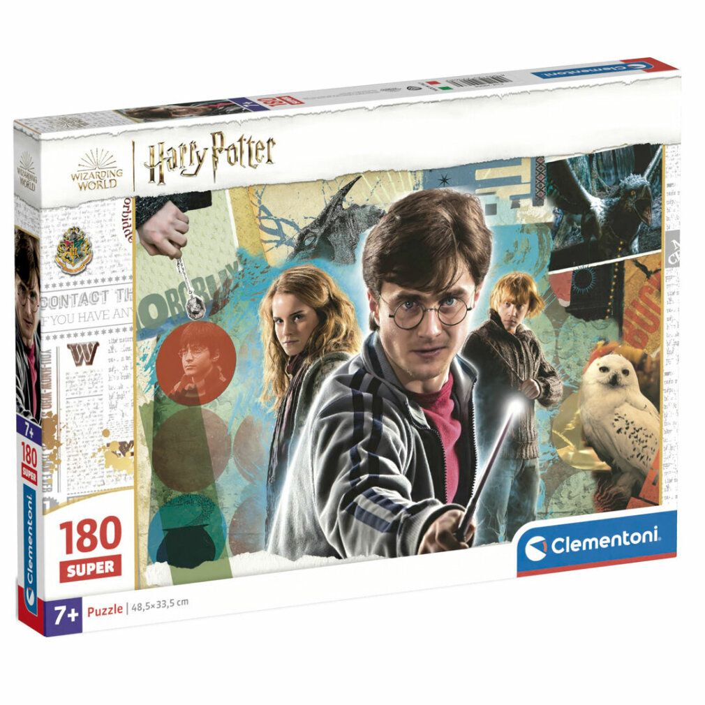 Scatola puzzle Harry Potter. 180 pezzi, Super. Personaggi: Harry, Hermione, Ron, Edvige. Marchio: Clementoni. Età: 7+.