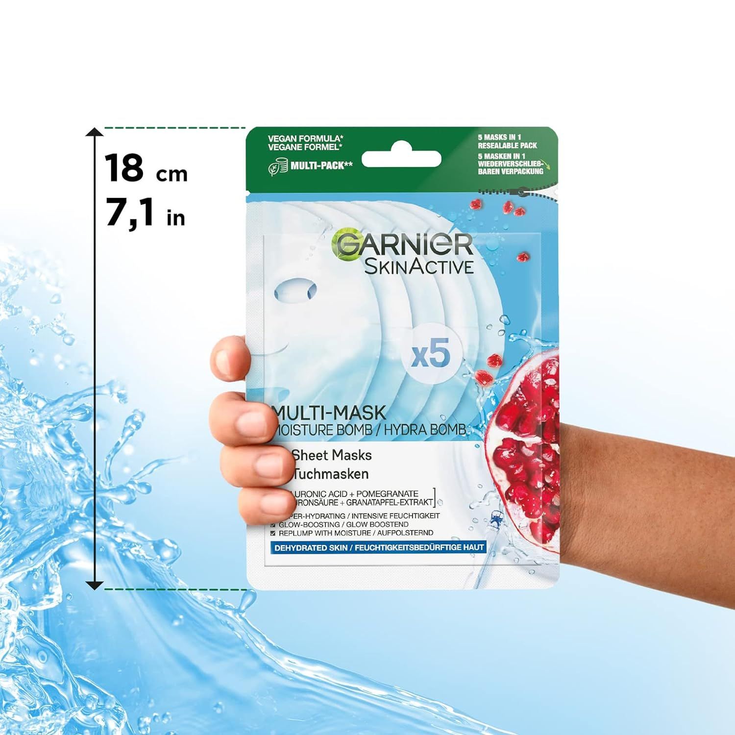Garnier Maschere in fogli idratanti per pelle secca, con acido ialuronico e melograno